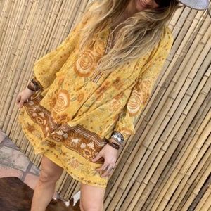 Boho mustard floral v neck sunflower midi Dress
